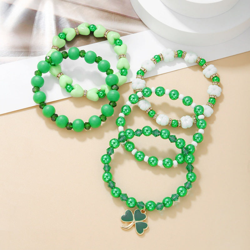Wholesale St. Patrick's Day Shamrock Resin Beaded Bracelet