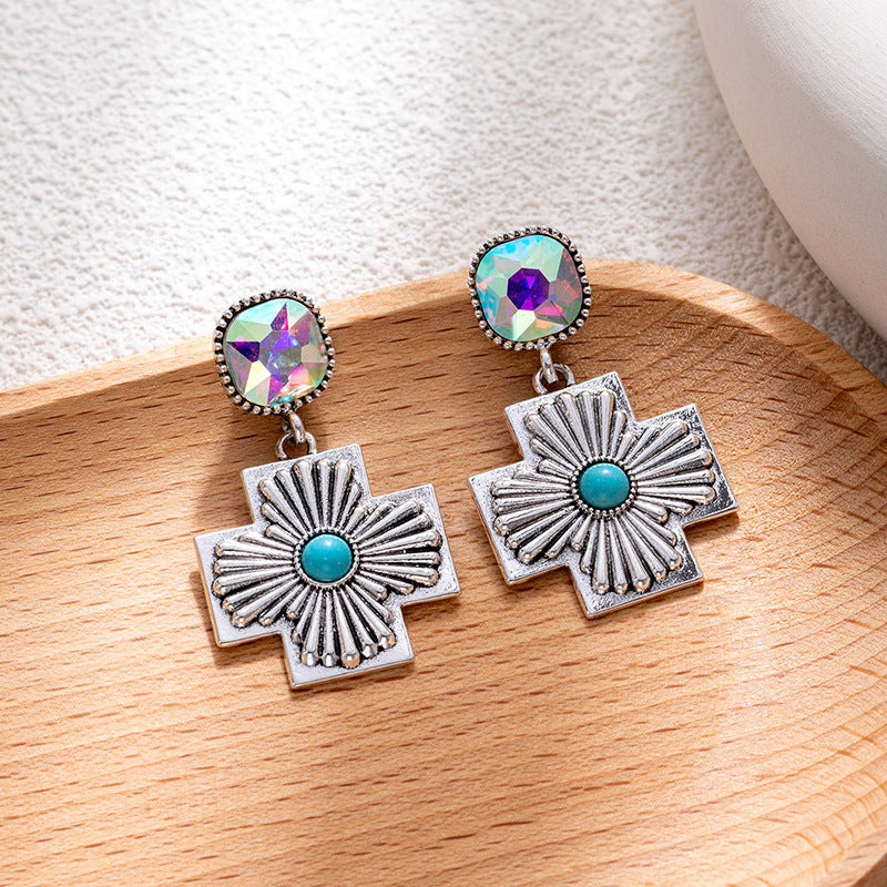 Wholesale Bohemian style turquoise flower earrings
