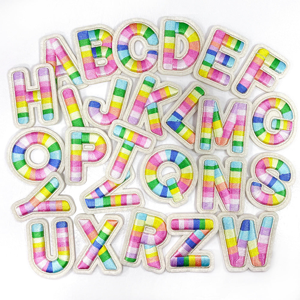 Wholesale Rainbow 3D Embroidered 26 Alphabet Letter Patches Self Adhesive DIY Fashion Accessory For Shoes Hats