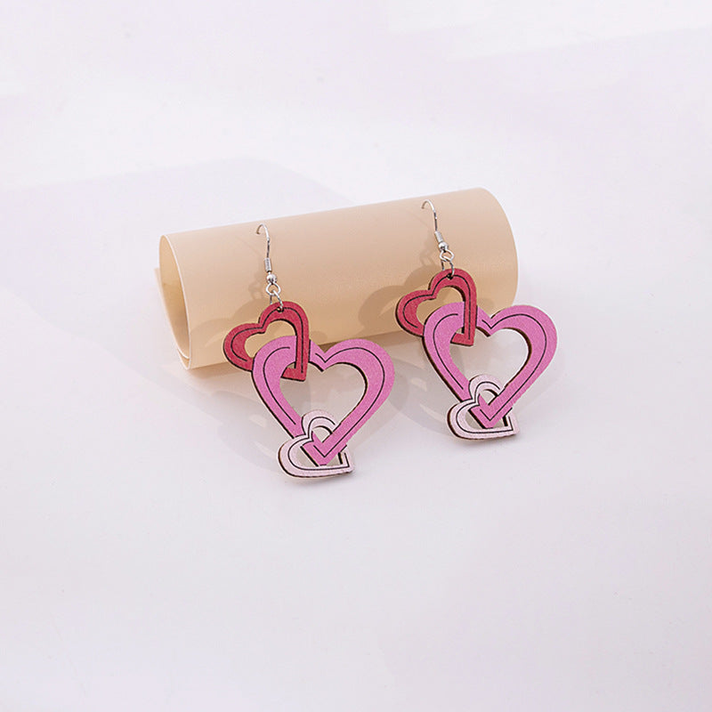 Wholesale Cute Hollow Color Heart Wooden Earrings