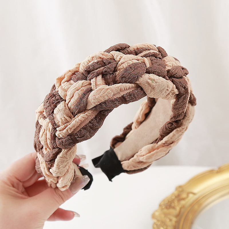 Wholesale Autumn and Winter Wide Version Knitted Double Color Block Headband