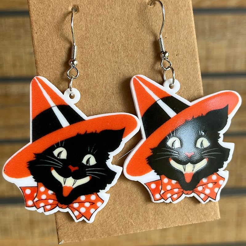 Pendientes acrílicos de gato negro de 2Pairs/Pack Halloween