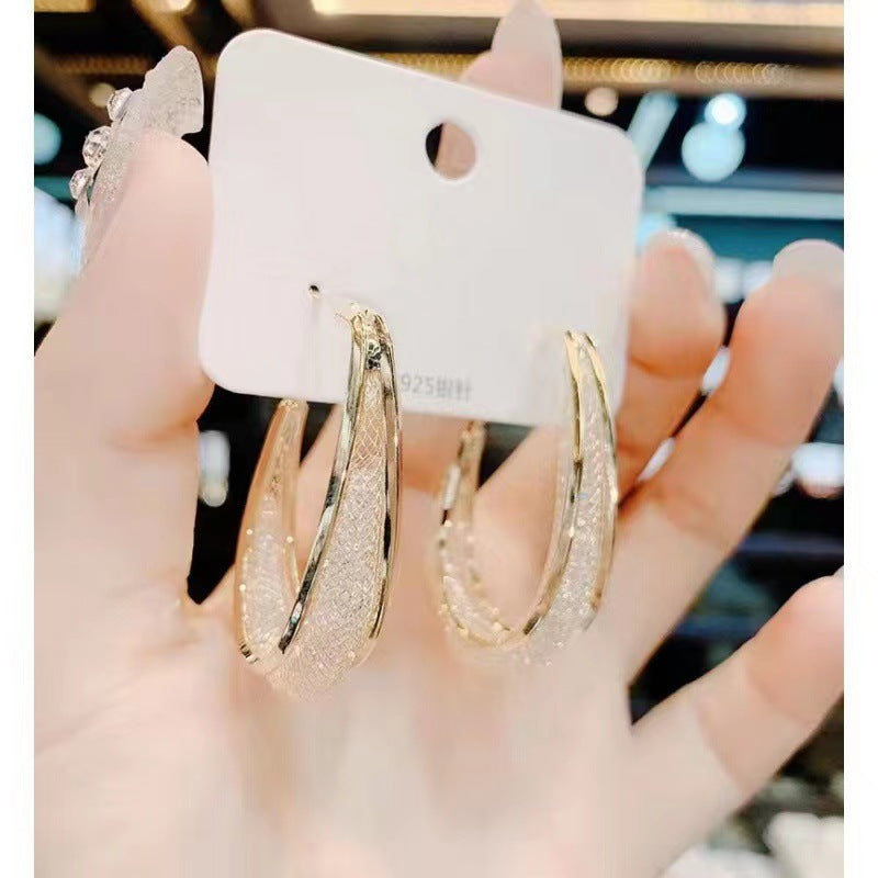 Wholesale Geometric Metal Mesh Crystal Hoop Earrings