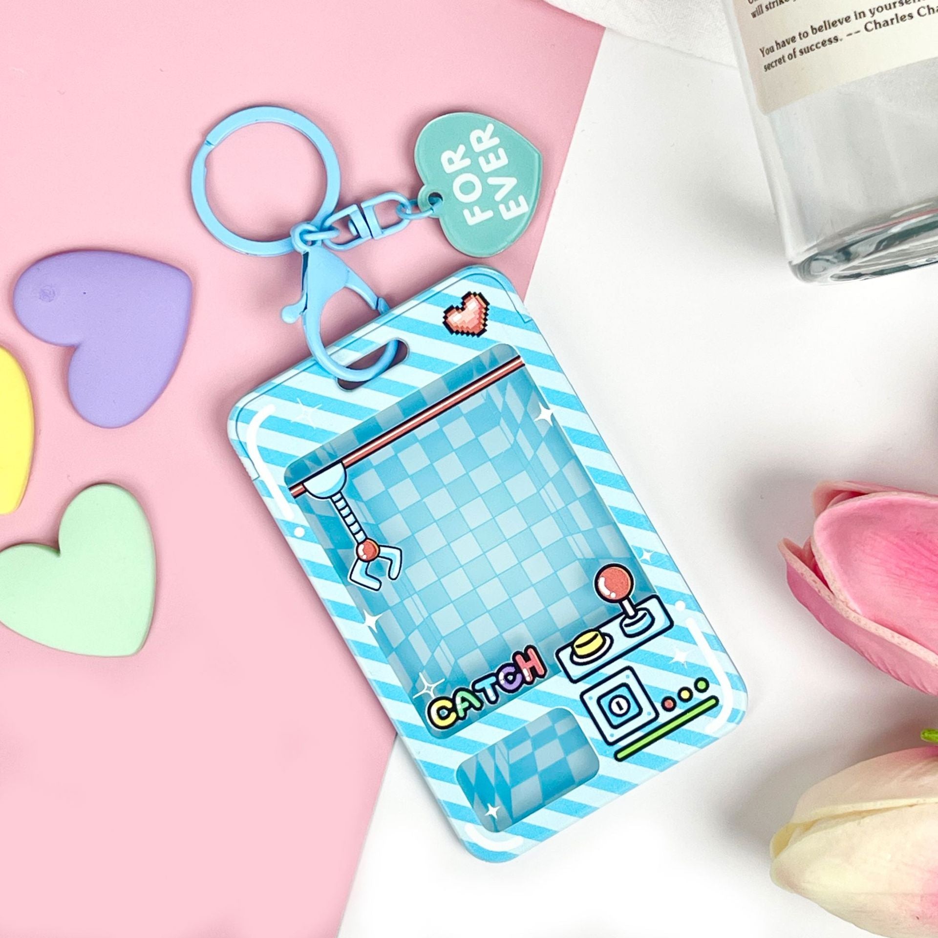 Wholesale latch type transparent card holder cartoon ID holder embossed bus card protective cover key chain