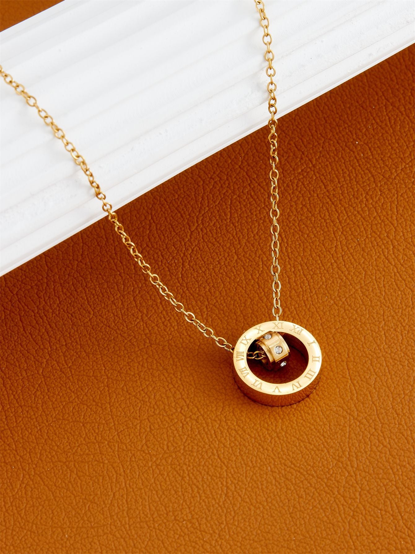 Wholesale  Creative Titanium Steel Rose Gold Plated  Clavicle Chain  Double Ring Necklace