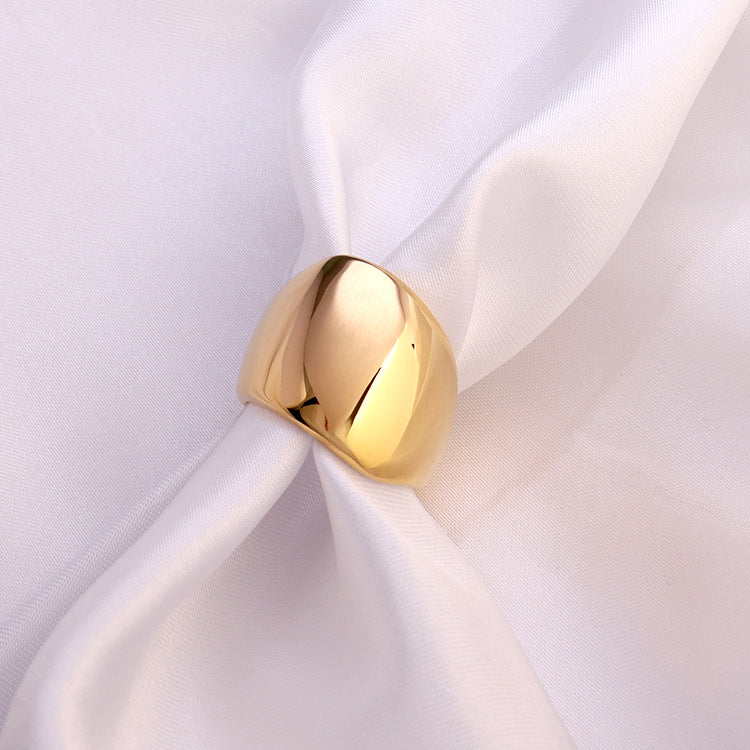 Wholesale Large Mirror Round Wide Smooth 18K Gold Plated Stainless Steel Ring