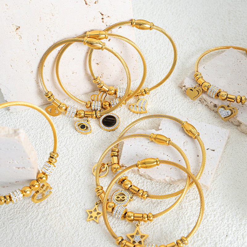 Wholesale Geometric Zircon Butterfly Love Titanium Steel Bracelet