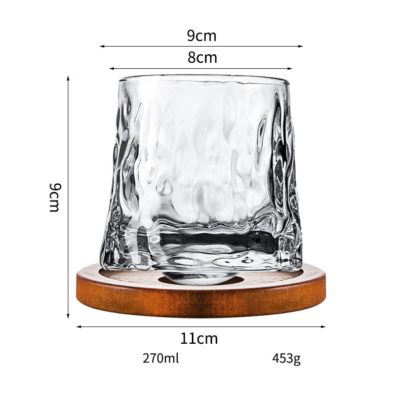 Wholesale Haisman thickened color glass creative rotating whiskey glass hand painted rotating cup with wooden tray decompression Cup