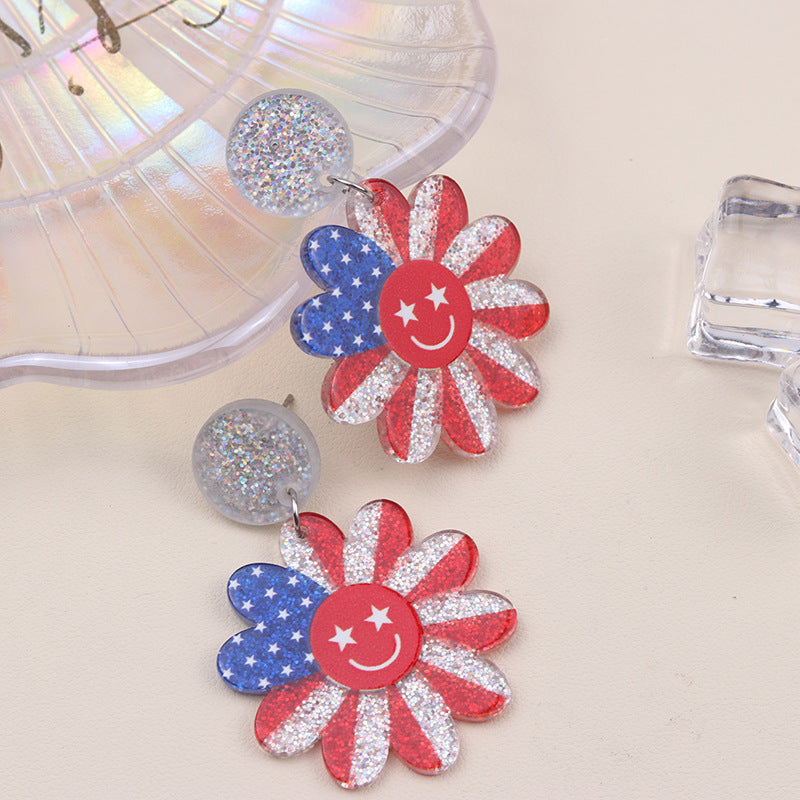 Wholesale Independence Day Elements Red, White and Blue National Flag Colorful Love Acrylic Earrings