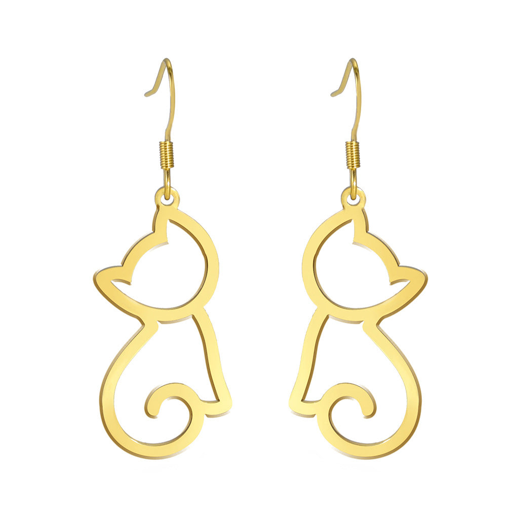 Wholesale Wire Cat Pendant Stainless Steel Earrings