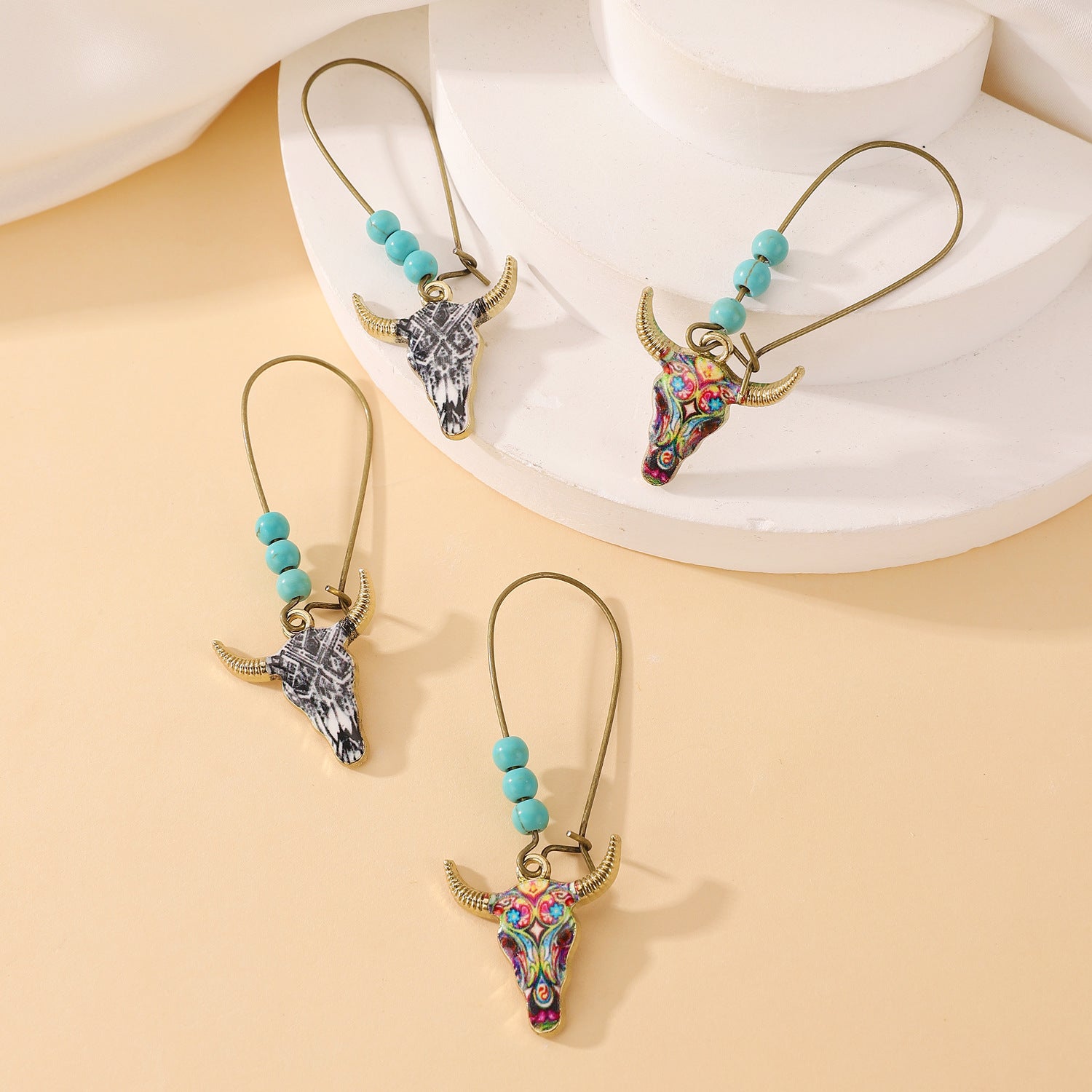 Wholesale Small ethnic style personalized bull head earrings
