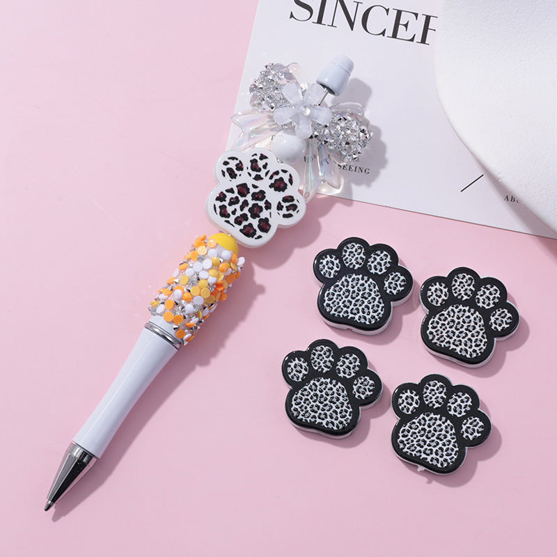 Wholesale 10pcs beaded pen with UV embossed leopard print cat paw loose beads