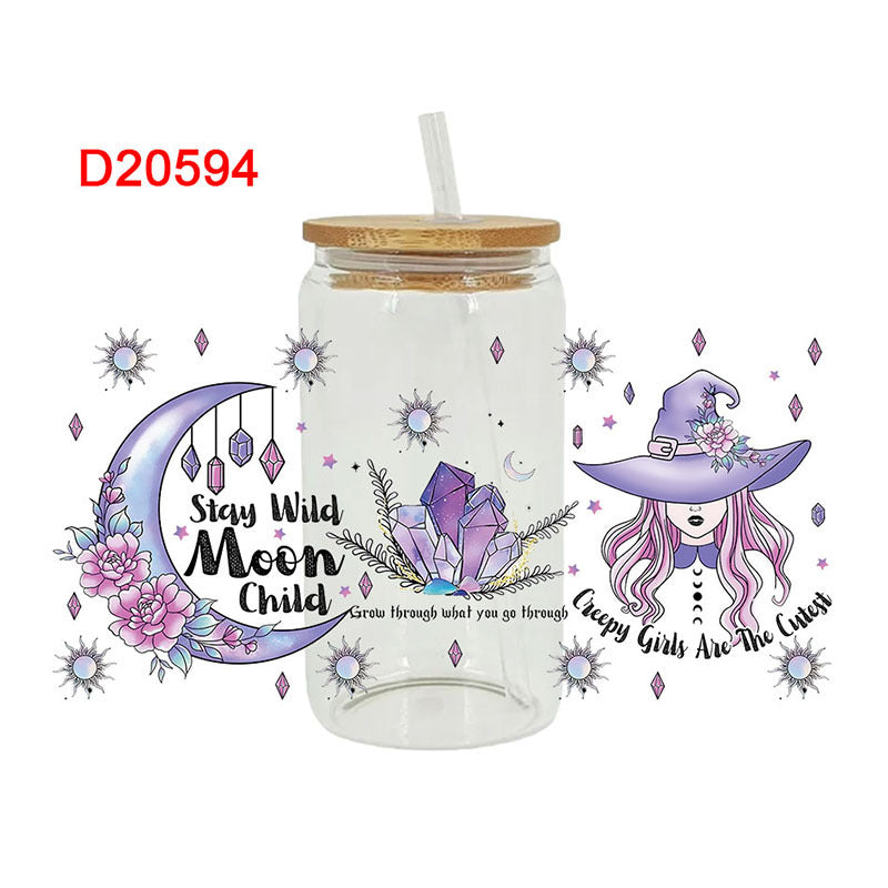Wholesale Purple sy Mysterious Witch Style Theme 16oz Cup UV DTF Wraps