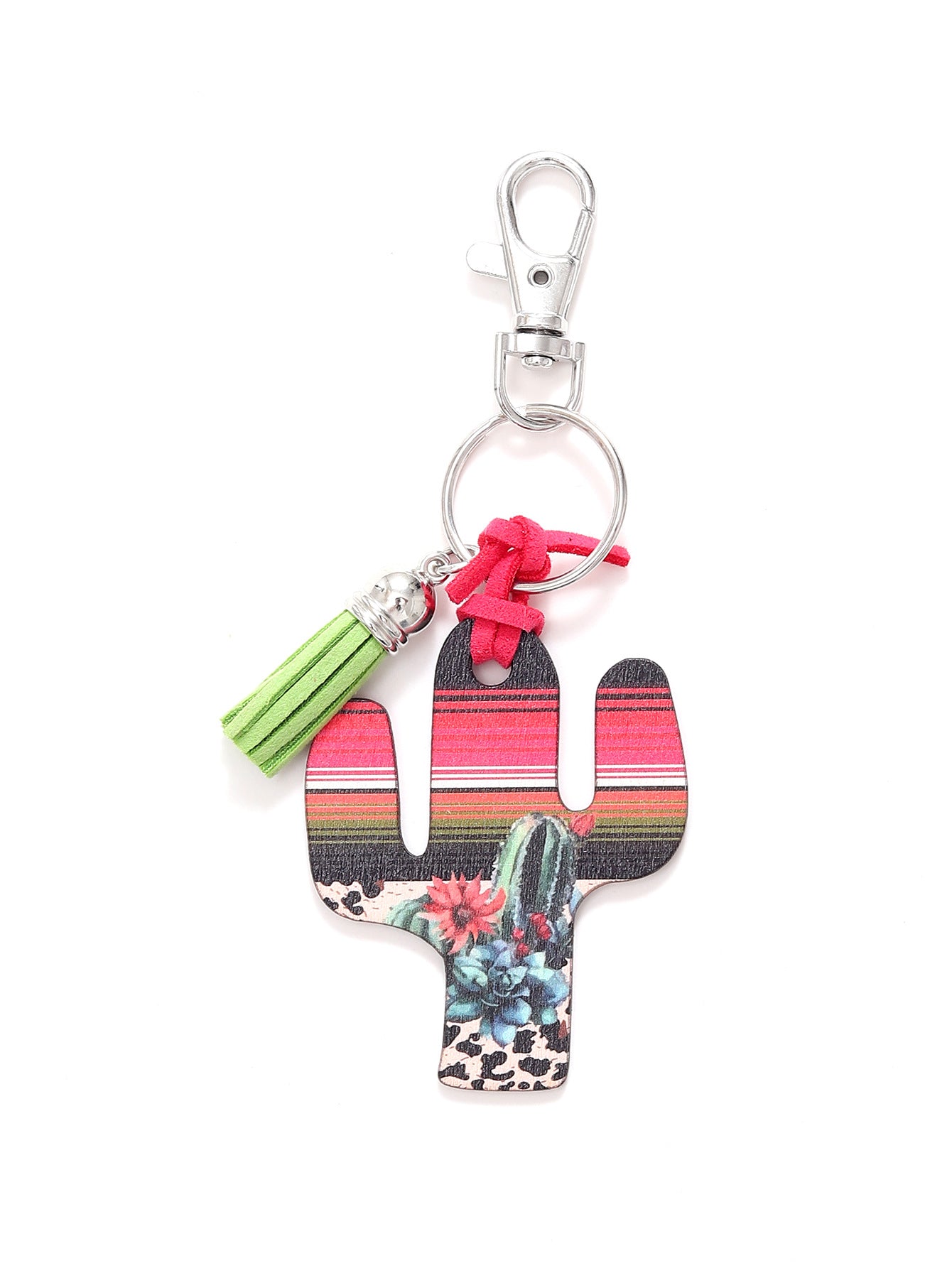 Wholesale Wooden Cactus Leopard Flower Rainbow Sunflower Stripe Printed Keychains