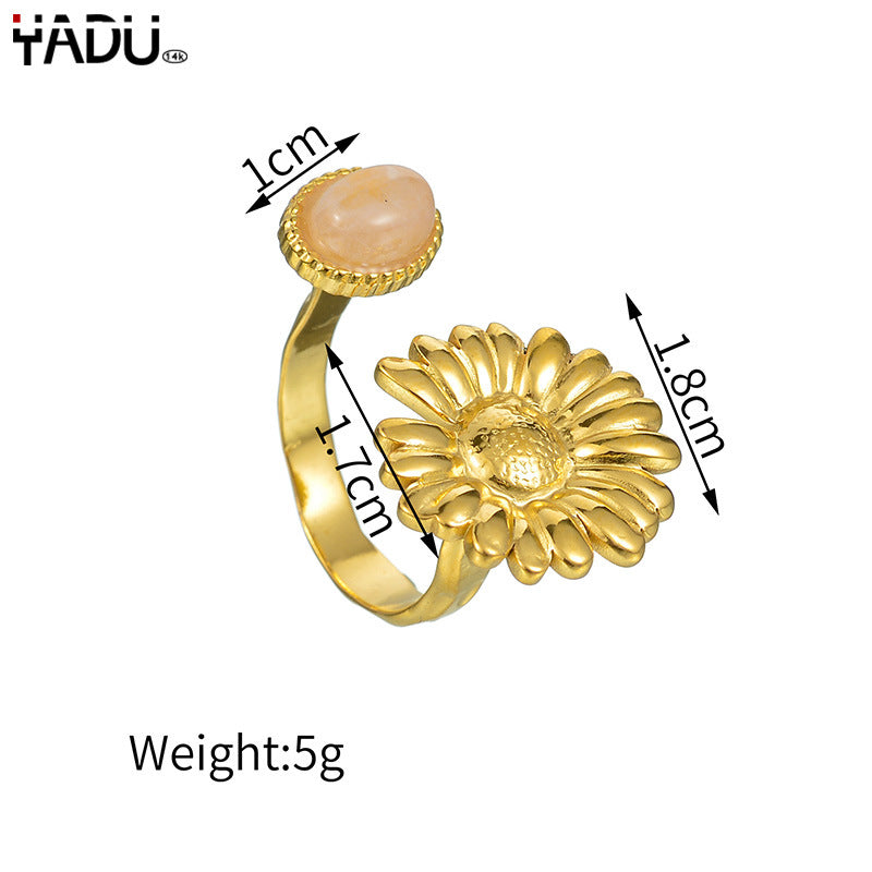 Wholesale Trendy Stainless Steel Natural Stone Open Ring Irregular Geometric Design Fashion Jewelry Accessory For Boutique Resale