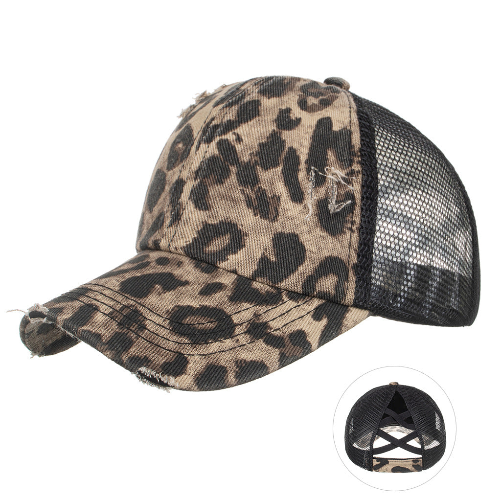 Wholesale Leopard cross elastic ponytail baseball cap