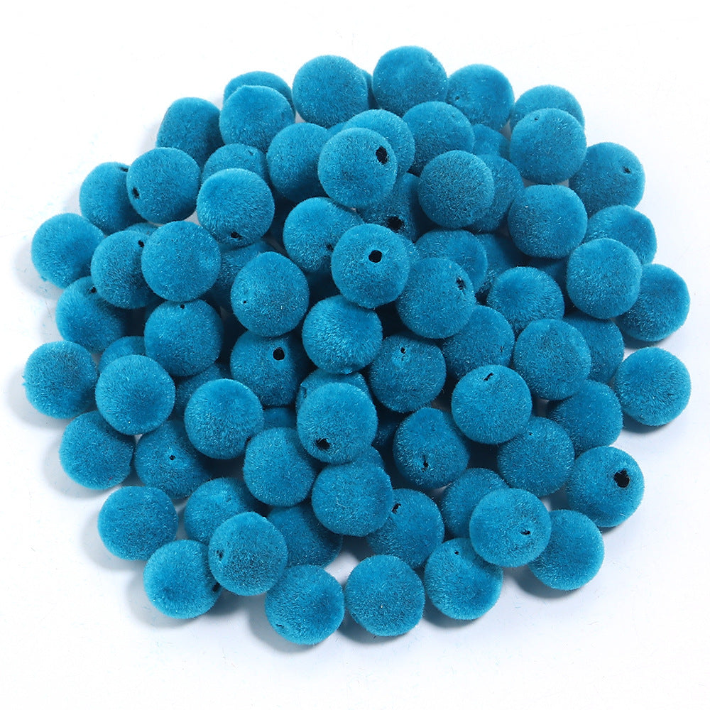Wholesale  Random 100pcs/pack    Resin Flocking Round Beads Perforated F Cloth F Ball Beads Acrylic Beads