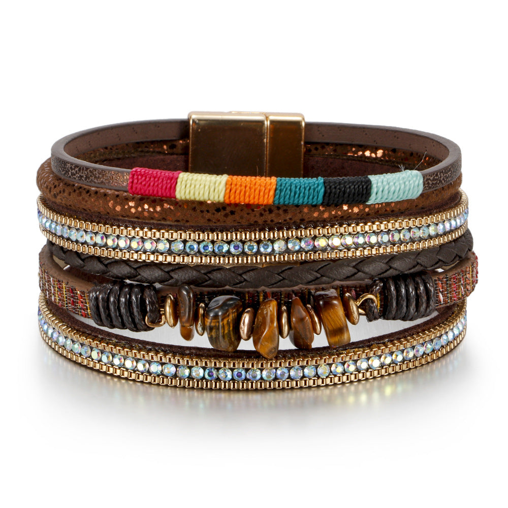 Wholesale Turquoise Bohemian Colorful Rope Woven Multilayer Leather Bracelets