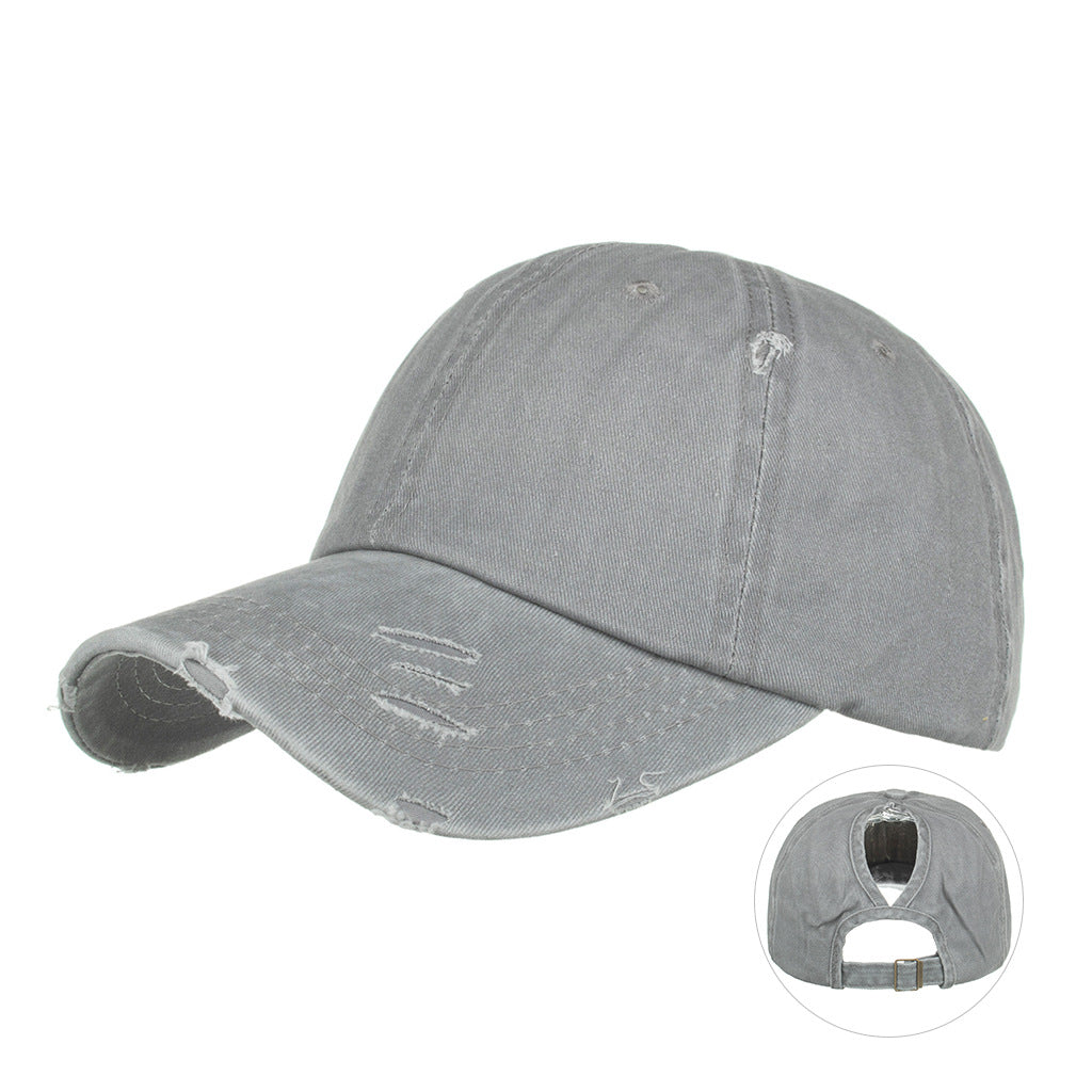 Wholesale Ponytail hole hat curved brim flat hat solid color baseball cap