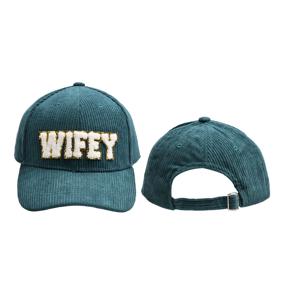 Wholesale WIFEY Letter Corduroy Baseball Cap