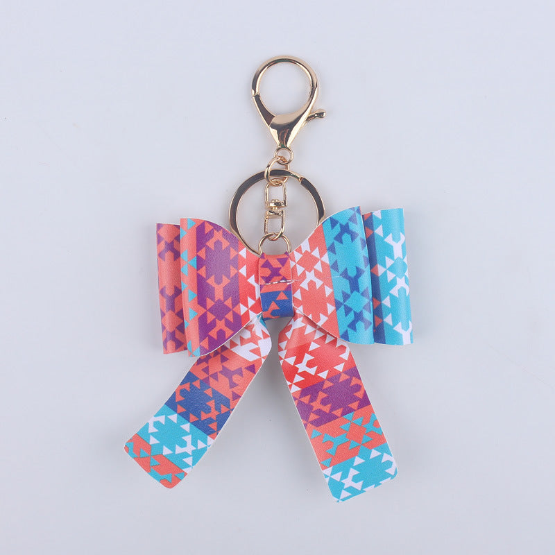 Wholesale Cartoon Aztec Color Bow Leather Keychain