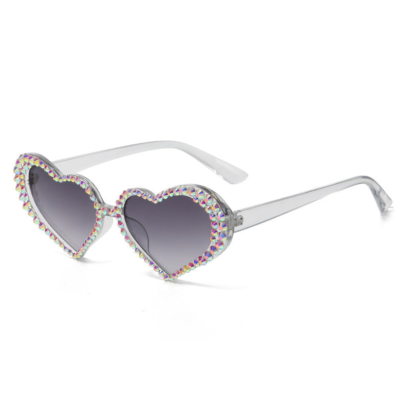 Wholesale Heart Diamond Cat's Eye Peach Heart Women's UV Protection Handmade Diamond Sunglasses