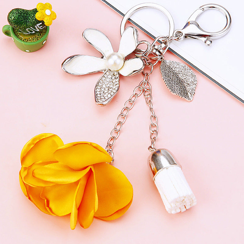 Wholesale Pink Four Leaf Clover Love Lock Keychain Rhinestone Inlaid Metal Car Key Ring Fashion Accessory Gift