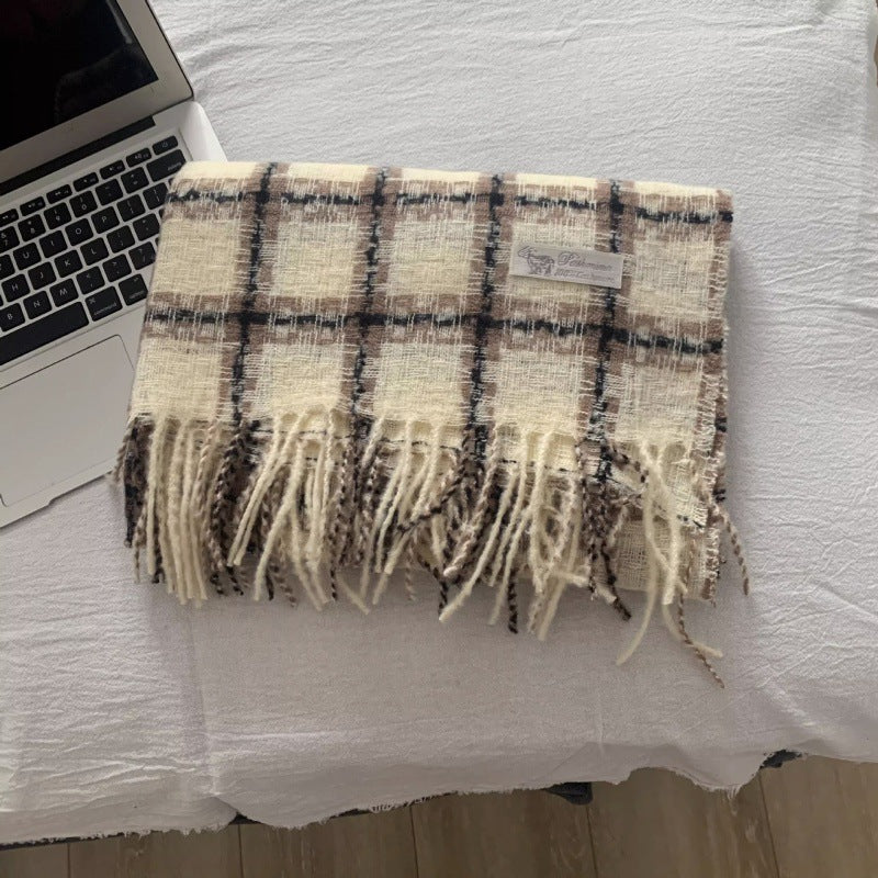 Wholesale Color Block Plaid Square Tassel Shawl Acrylic Scarf