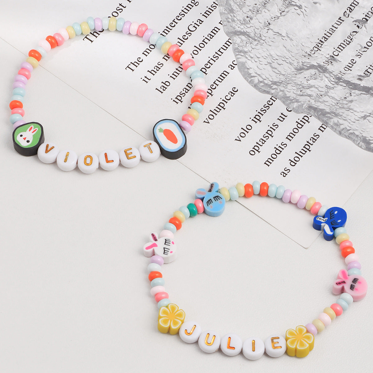 Wholesale  Easter Soft Clay Rabbit Flower  Acrylic Set Bracelet