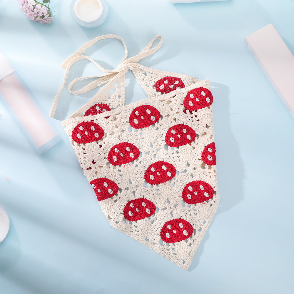 Wholesale Hollowed Out Handmade Crochet Woven Mushroom Strawberry Triangular Scarf Headbands