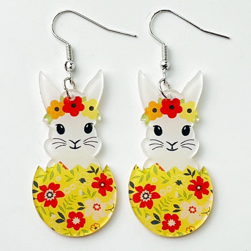 Wholesale Easter Cute Rabbit Flower Easter Egg Acrylic Earrings
