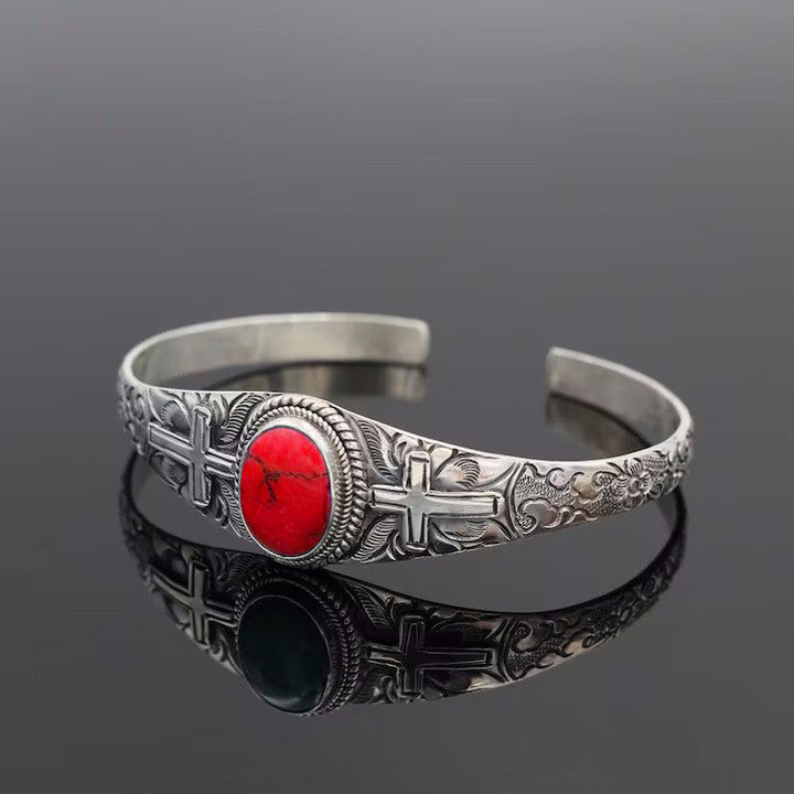 Wholesale Bohemian Vintage Natural Turquoise Open Bracelet