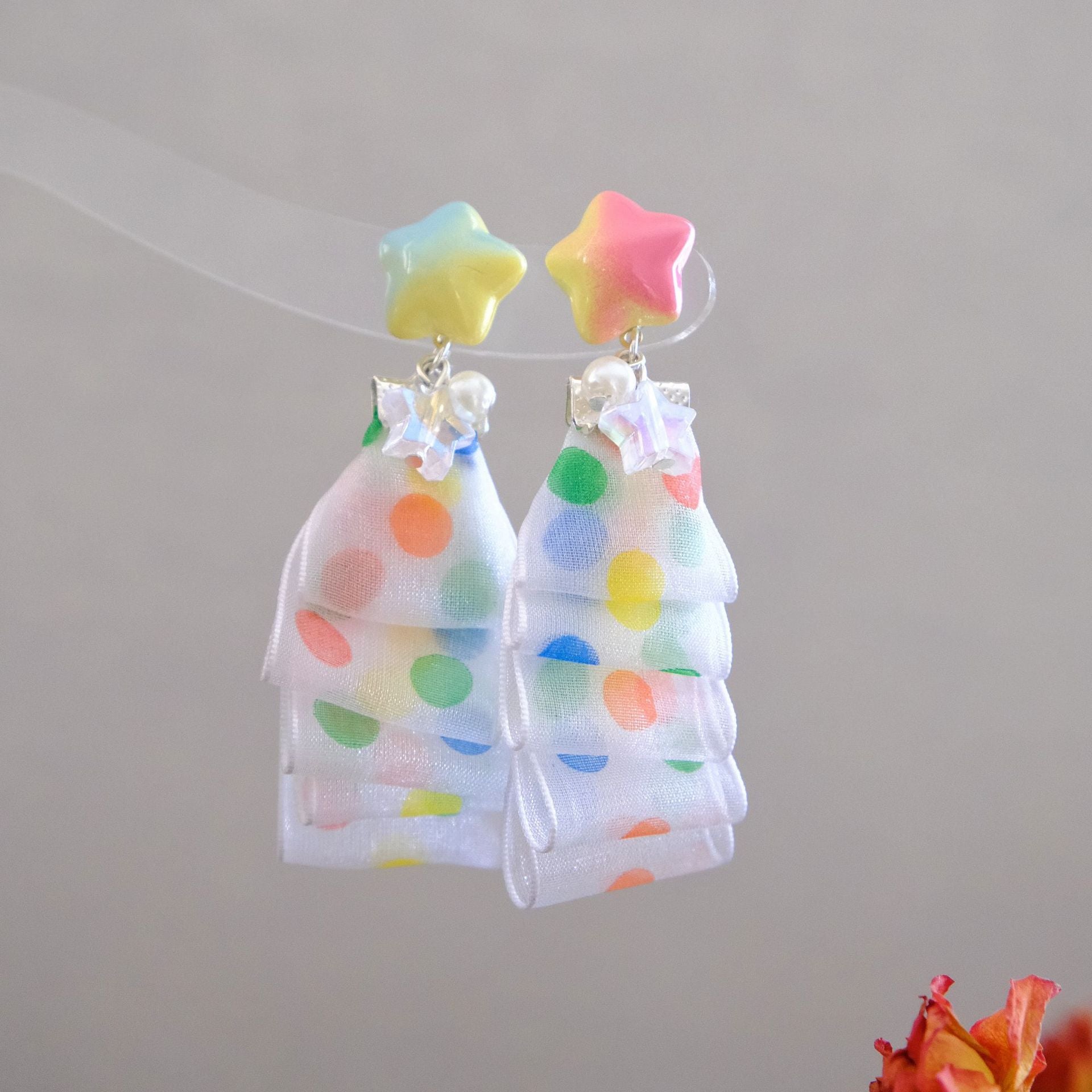 Wholesale Arrival Hand-made Color Wave Dot Ribbon Asymmetric Love Plush Autumn and Winter Earrings