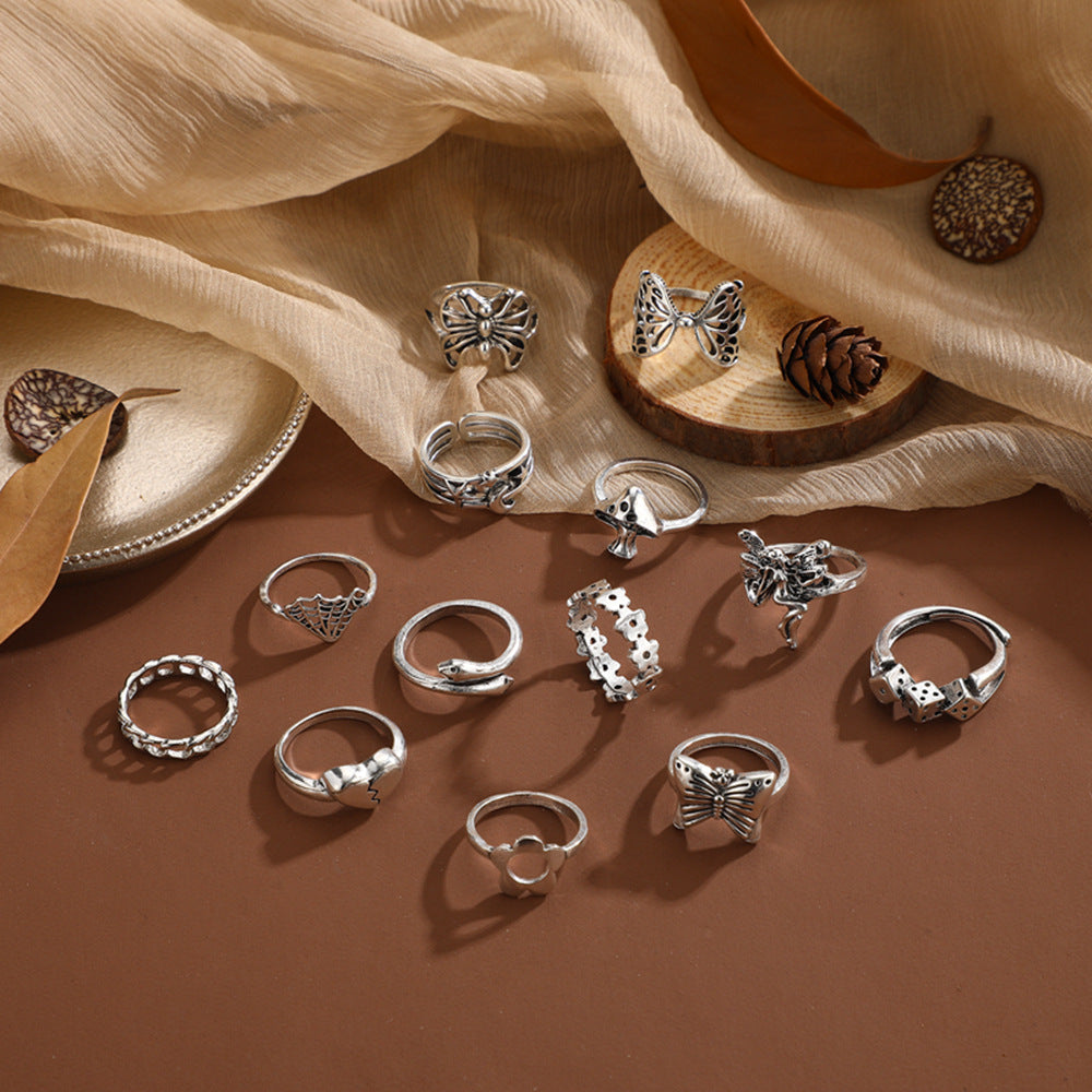 Wholesale Alloy geometric exaggerated moon heart butterfly snake hollow ring