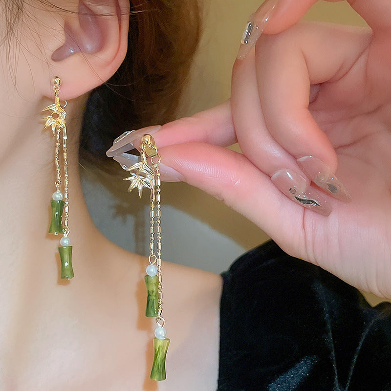 Wholesale New Chinese Style Lotus Fan Butterfly Pearl Tassel Temperament Fashion Niche High-end Earrings