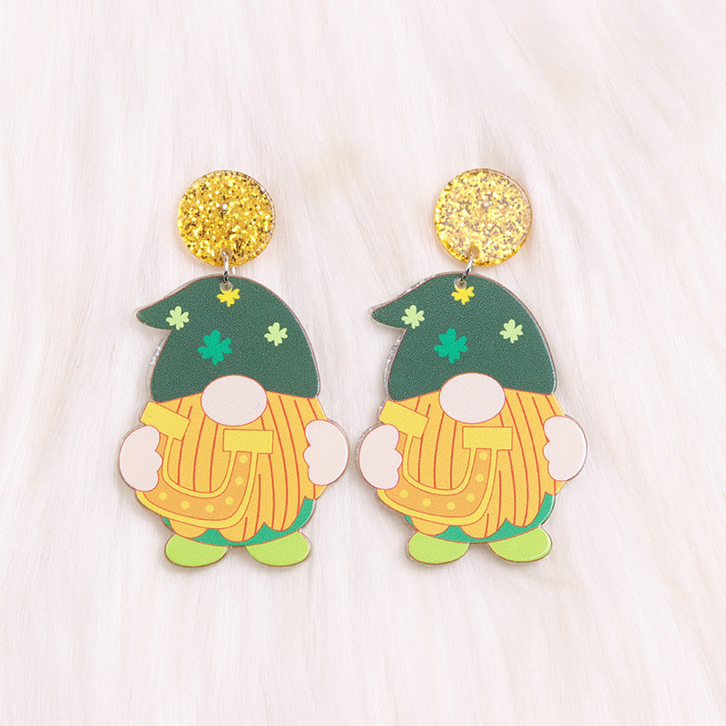Wholesale Saint Patrick's Day Three Leaf Clover Dwarf Acrylic Earrings