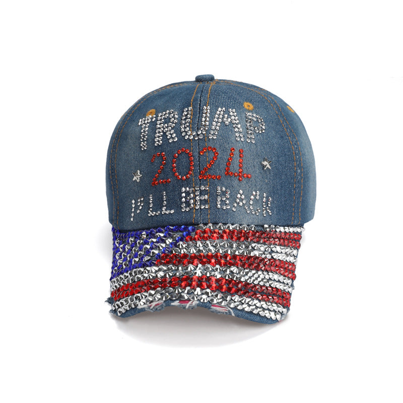 Wholesale New Baseball Cap Flag Denim Diamond-encrusted Election Event Cap Sunshade Sunscreen Cap Tide Cap