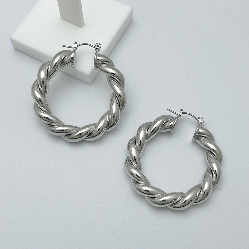 Wholesale Geometric Twist Big Circle Alloy Earrings
