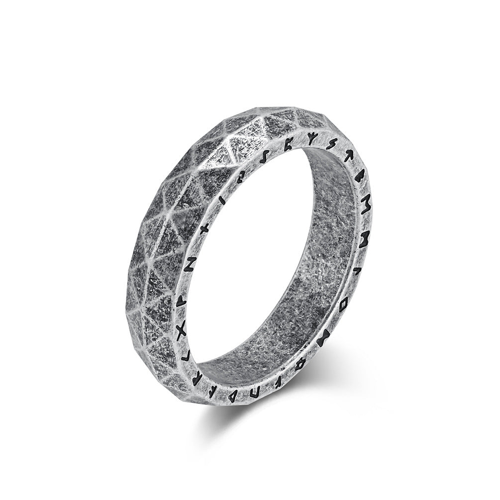 Wholesale Vintage diamond faceted Viking text stainless steel ring