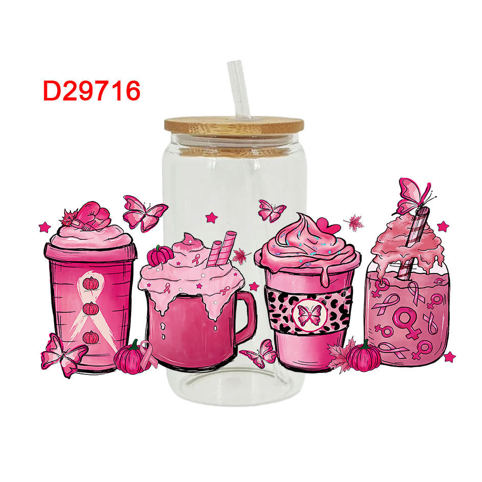 Wholesale Pink Love Butterfly 16oz Cup UV DTF Wraps