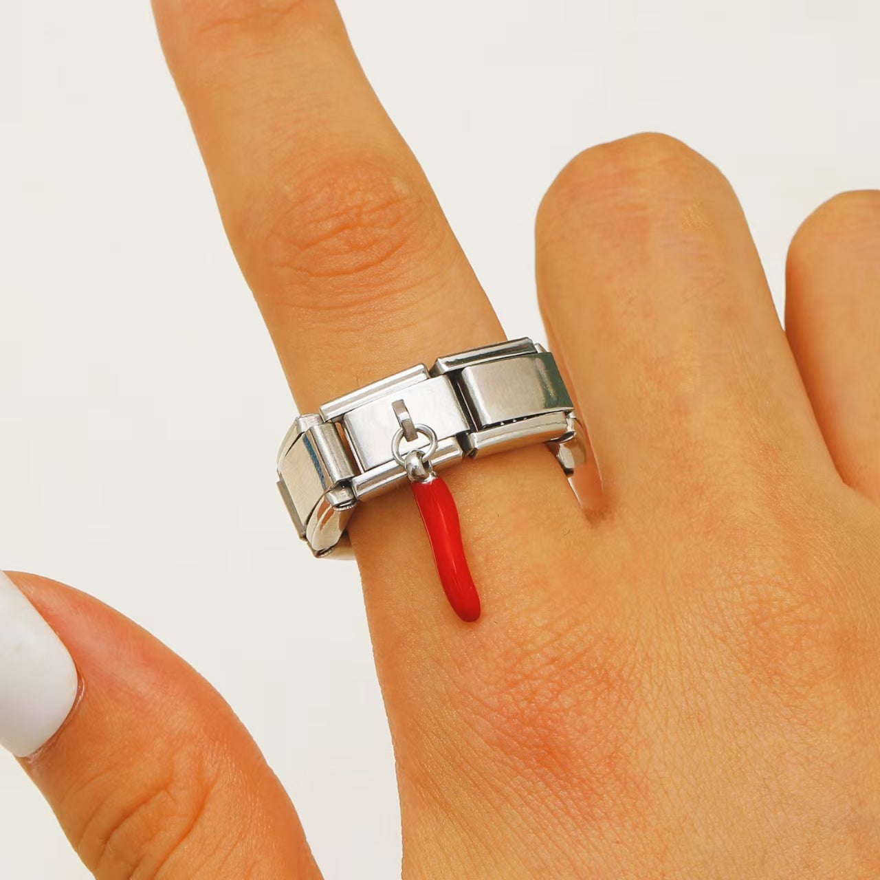 Wholesale Oil dripping palm eye ring titanium steel square module ring