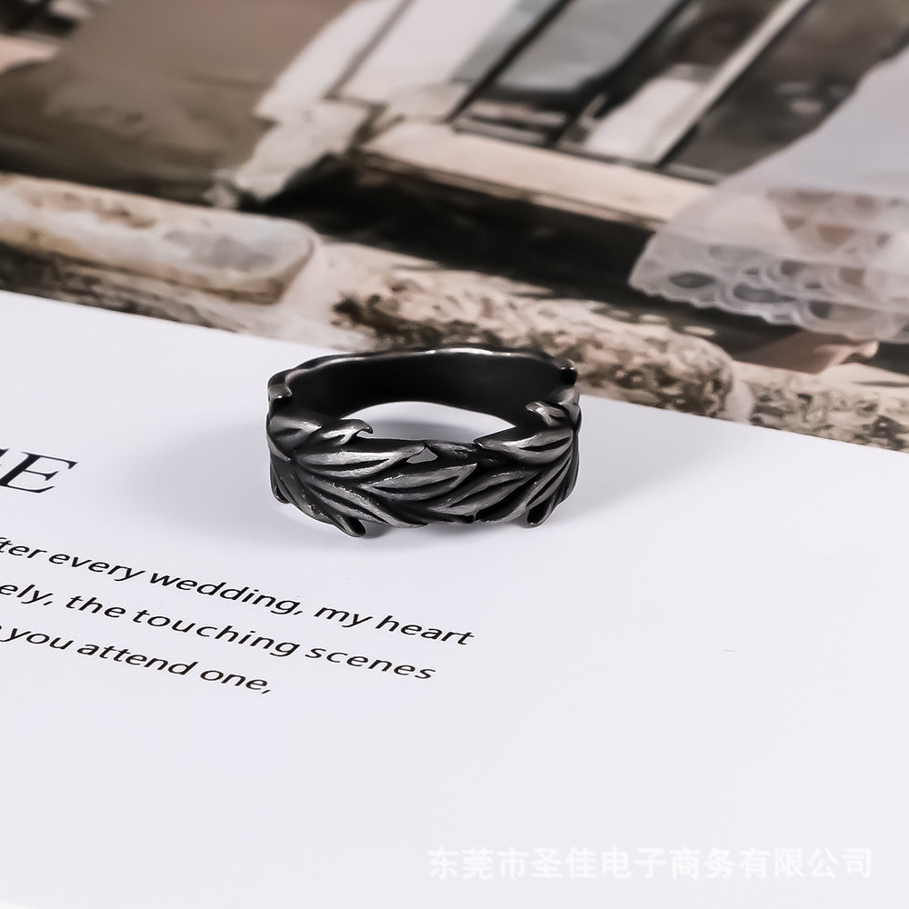 Wholesale Retro old plant wheat ear men's titanium steel ring