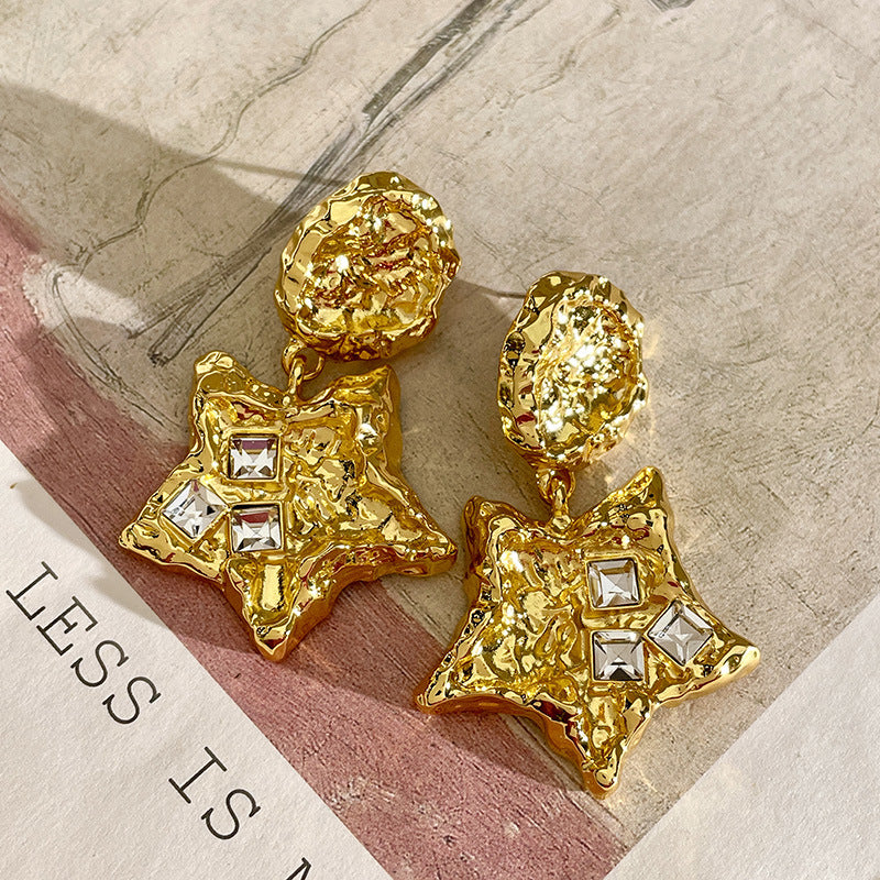 Wholesale Sparkling Diamond Pentagonal Star Artificial Crystal Earrings