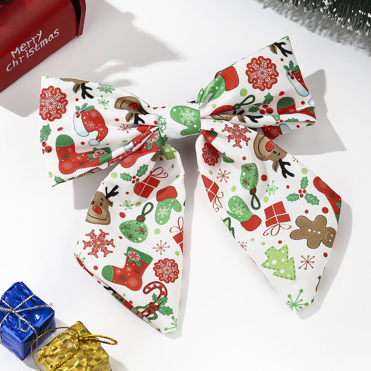 Wholesale Fabric knotted  gift pine tree snowflake striped plaid solid color knotted wide brim hairpin