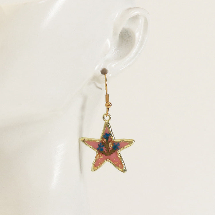 Wholesale 6pcs Small Fresh Five-pointed Star-shaped Immortal Flower Earrings