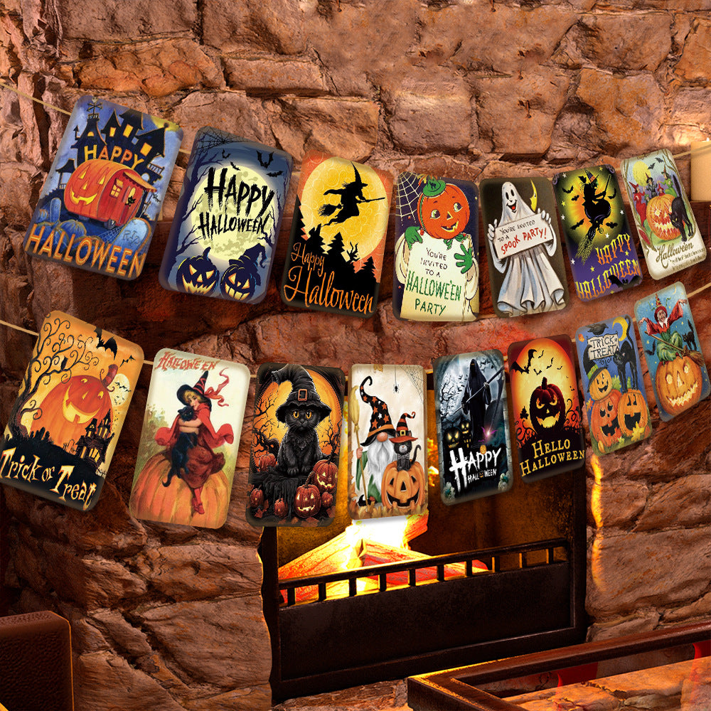 Wholesale New Halloween Pumpkin Head Retro Banner Pull Flag Party Scene Setting