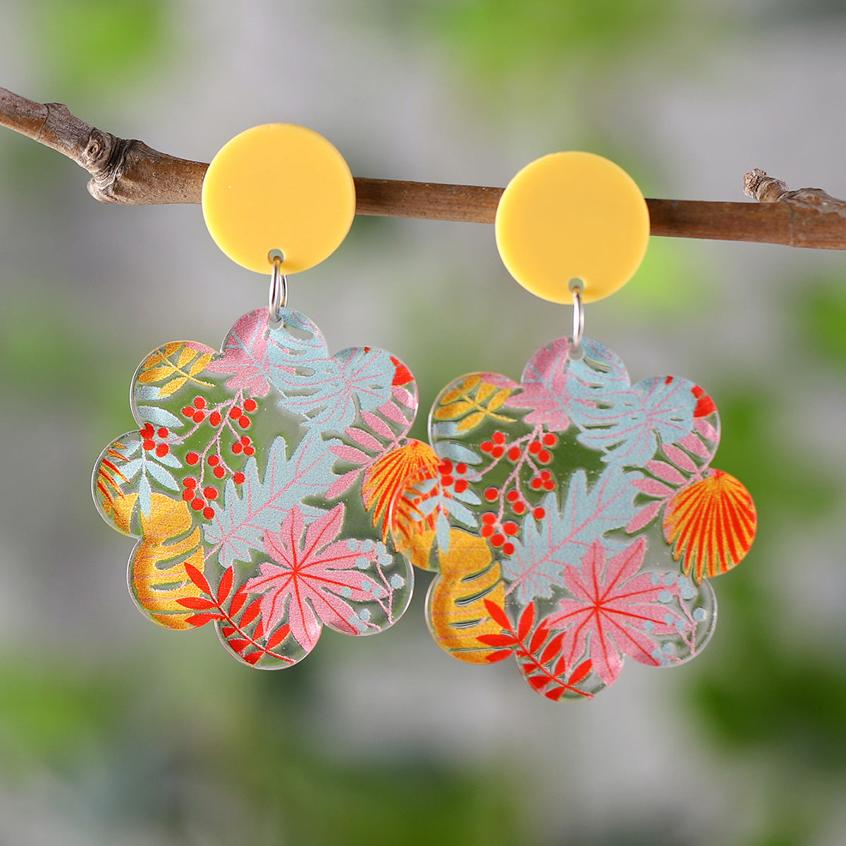 Wholesale Spring and summer flower leaf pendant earrings acrylic earrings