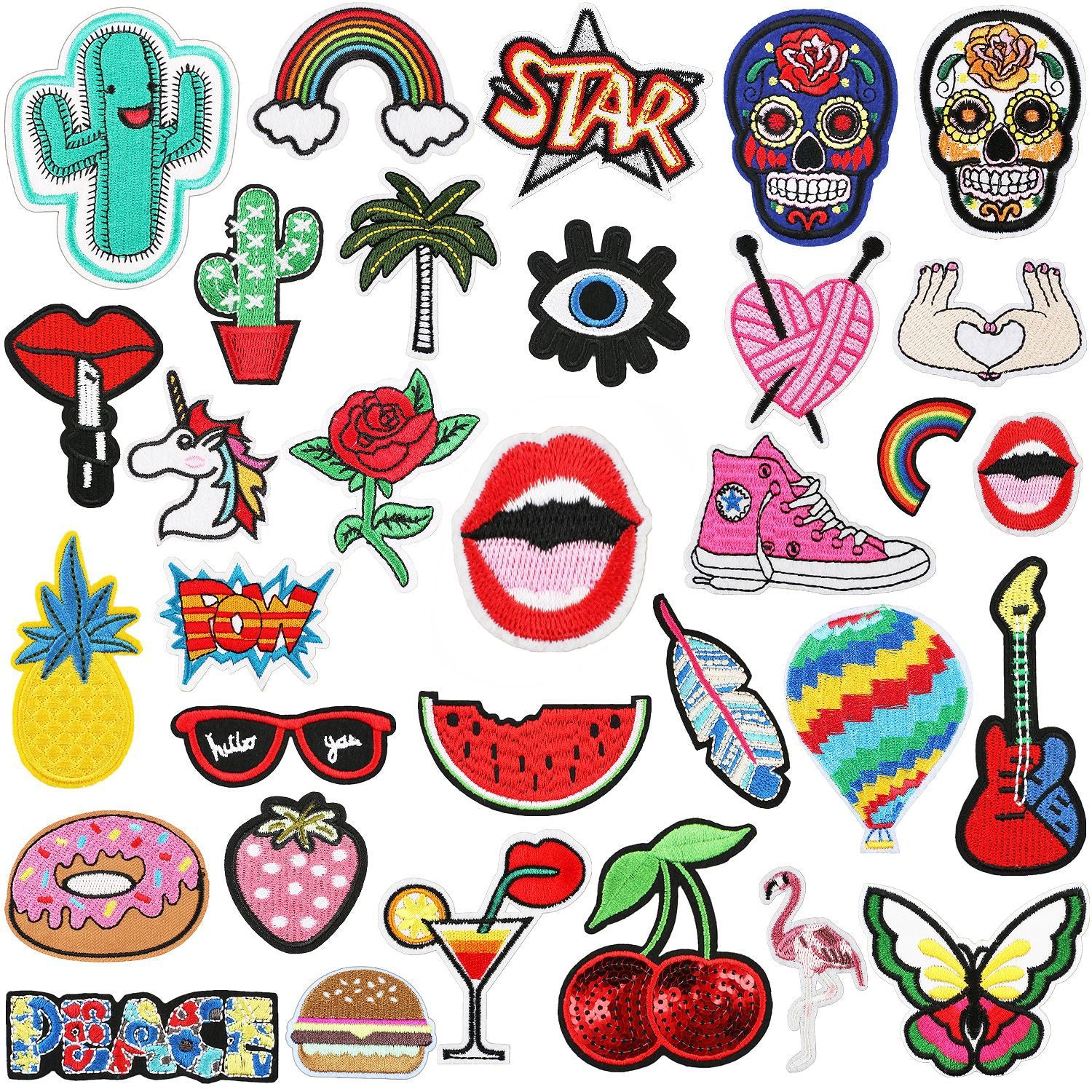 Wholesale Assorted Cartoon Embroidery Patches Cactus Mouth Sequin Cherry Polyester Thread Clothing Decoration Resale Craft Supply
