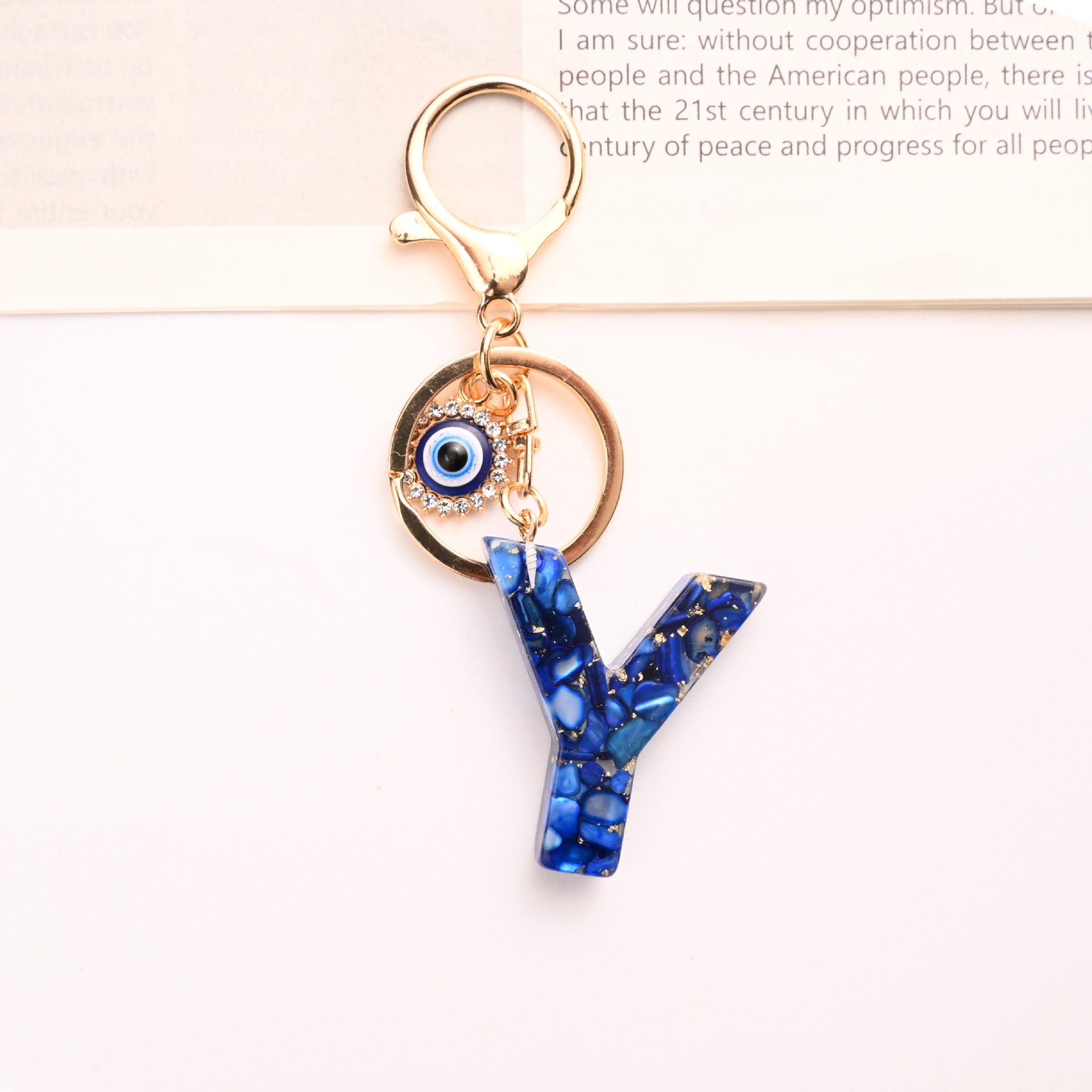 Wholesale Treasure Blue 26 English Letter Devil' s Eye Keychain