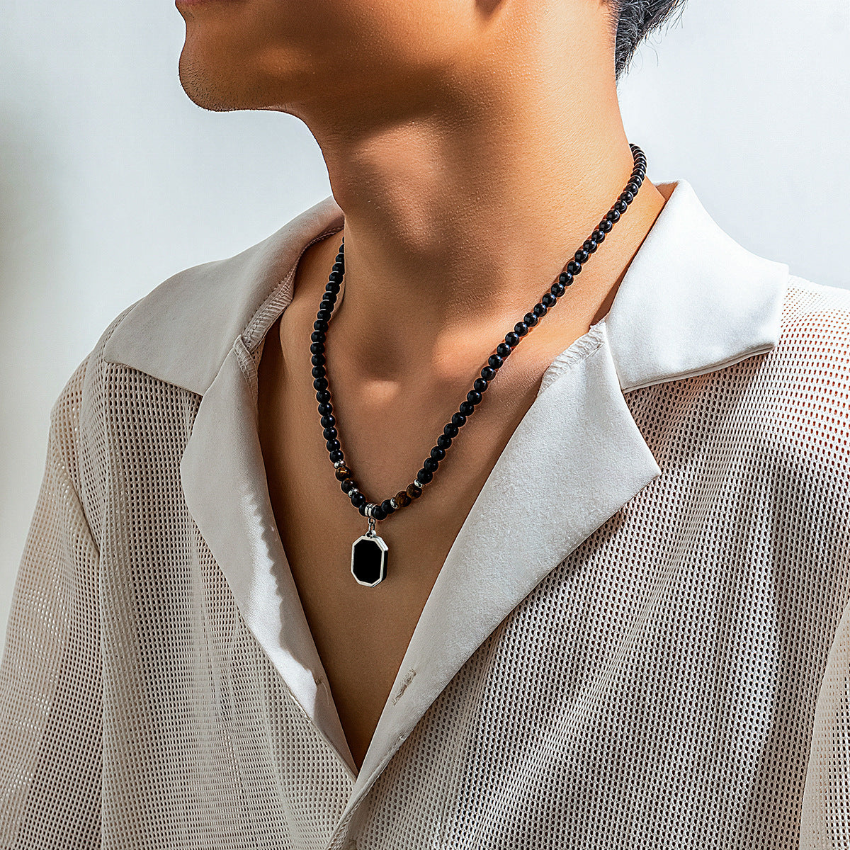 Wholesale men's tiger stone beaded necklace clavicle chain